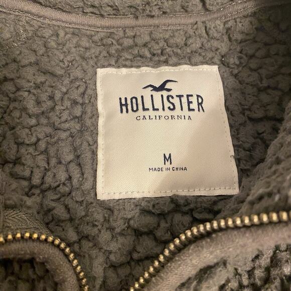 Hollister Y2K Womens M Short Fleece Gray Puffy Teddy Jacket FullZip 2Pocket Cozy - Picture 4 of 11